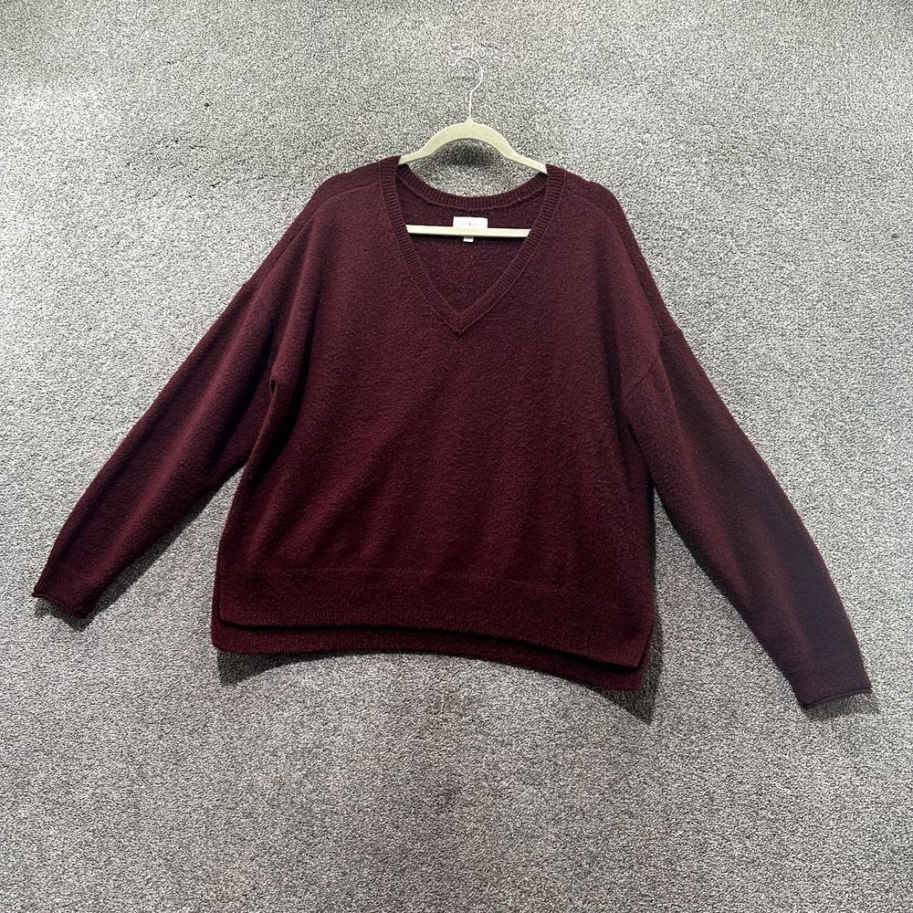 Lucky‎ Brand Pullover Sweater Men L Burgundy V Neck Wool Blend Long Sleeve